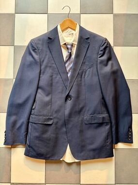 Z Zegna Navy Wool Mohair Sport Coat Blazer